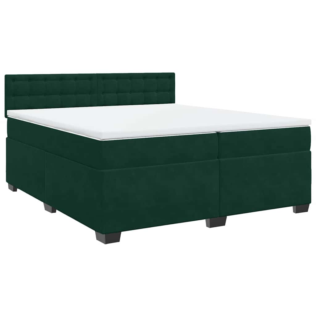 vidaXL Κρεβάτι Boxspring με Στρώμα Σκούρο Πράσινο 200x200εκ. Βελούδινο