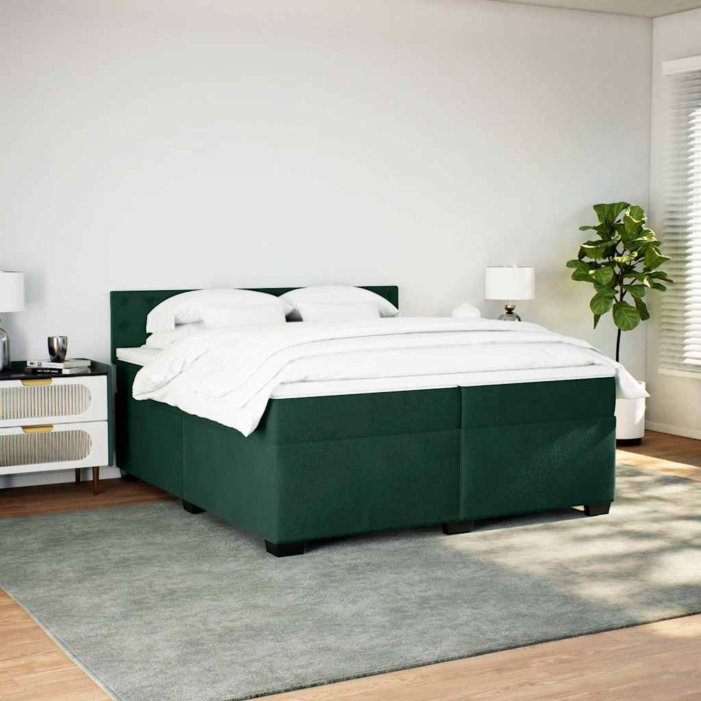 vidaXL Κρεβάτι Boxspring με Στρώμα Σκούρο Πράσινο 200x200εκ. Βελούδινο
