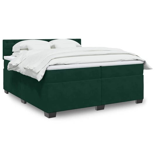 vidaXL Κρεβάτι Boxspring με Στρώμα Σκούρο Πράσινο 200x200εκ. Βελούδινο