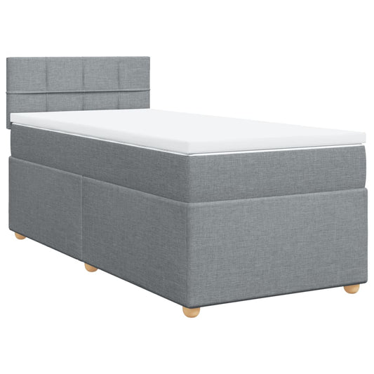 vidaXL Κρεβάτι Boxspring με Στρώμα Ανοιχτό Γκρι 90x190 εκ. Υφασμάτινο