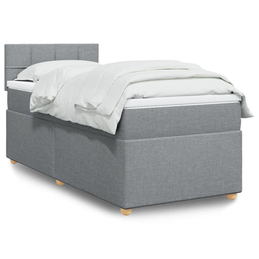 vidaXL Κρεβάτι Boxspring με Στρώμα Ανοιχτό Γκρι 90x190 εκ. Υφασμάτινο