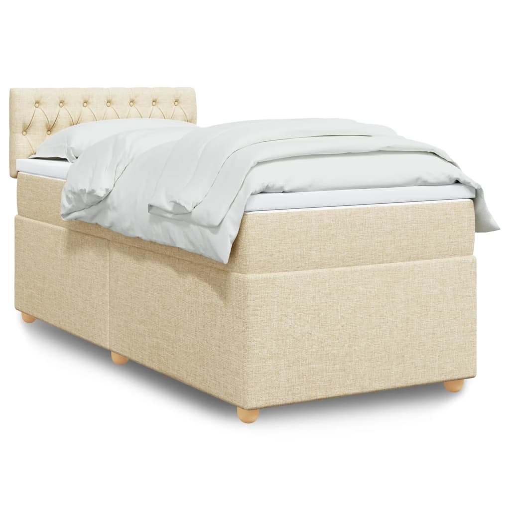 vidaXL Κρεβάτι Boxspring με Στρώμα Κρεμ 90x190 εκ.Υφασμάτινο