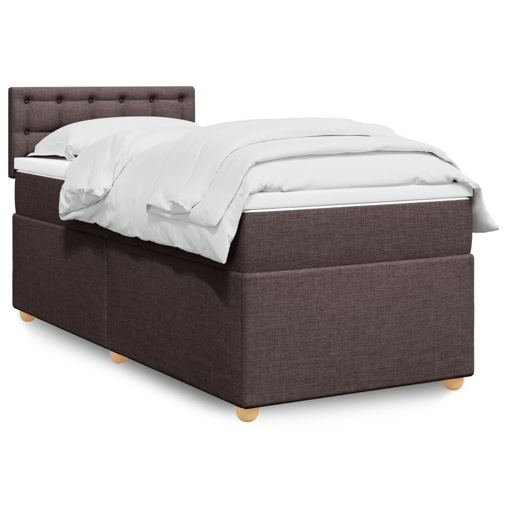 vidaXL Κρεβάτι Boxspring με Στρώμα Σκούρο Καφέ 90x190 εκ. Υφασμάτινο