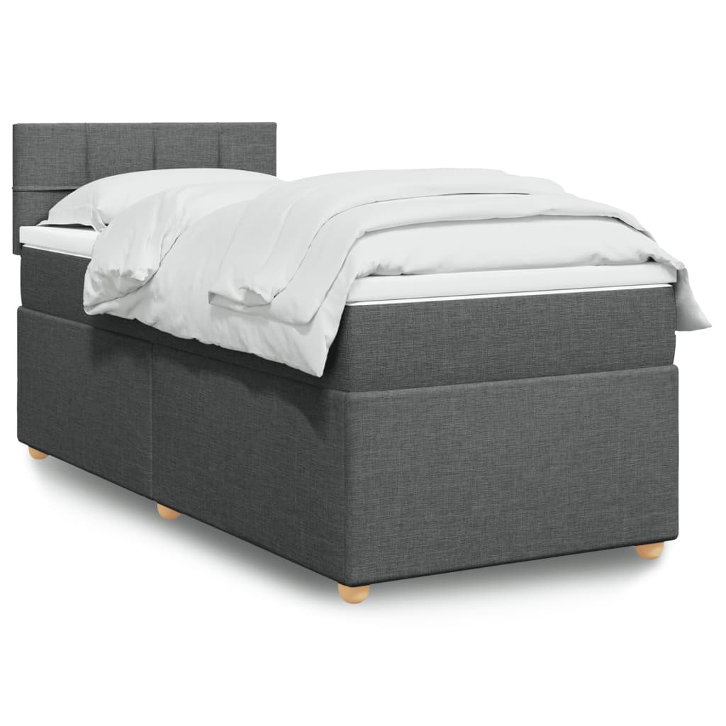vidaXL Κρεβάτι Boxspring με Στρώμα Σκούρο Γκρι 90x200 εκ. Υφασμάτινο