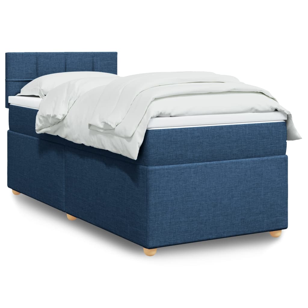vidaXL Κρεβάτι Boxspring με Στρώμα Μπλε 90x200 εκ.Υφασμάτινο