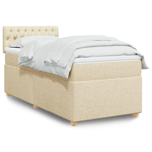 vidaXL Κρεβάτι Boxspring με Στρώμα Κρεμ 90x200 εκ.Υφασμάτινο