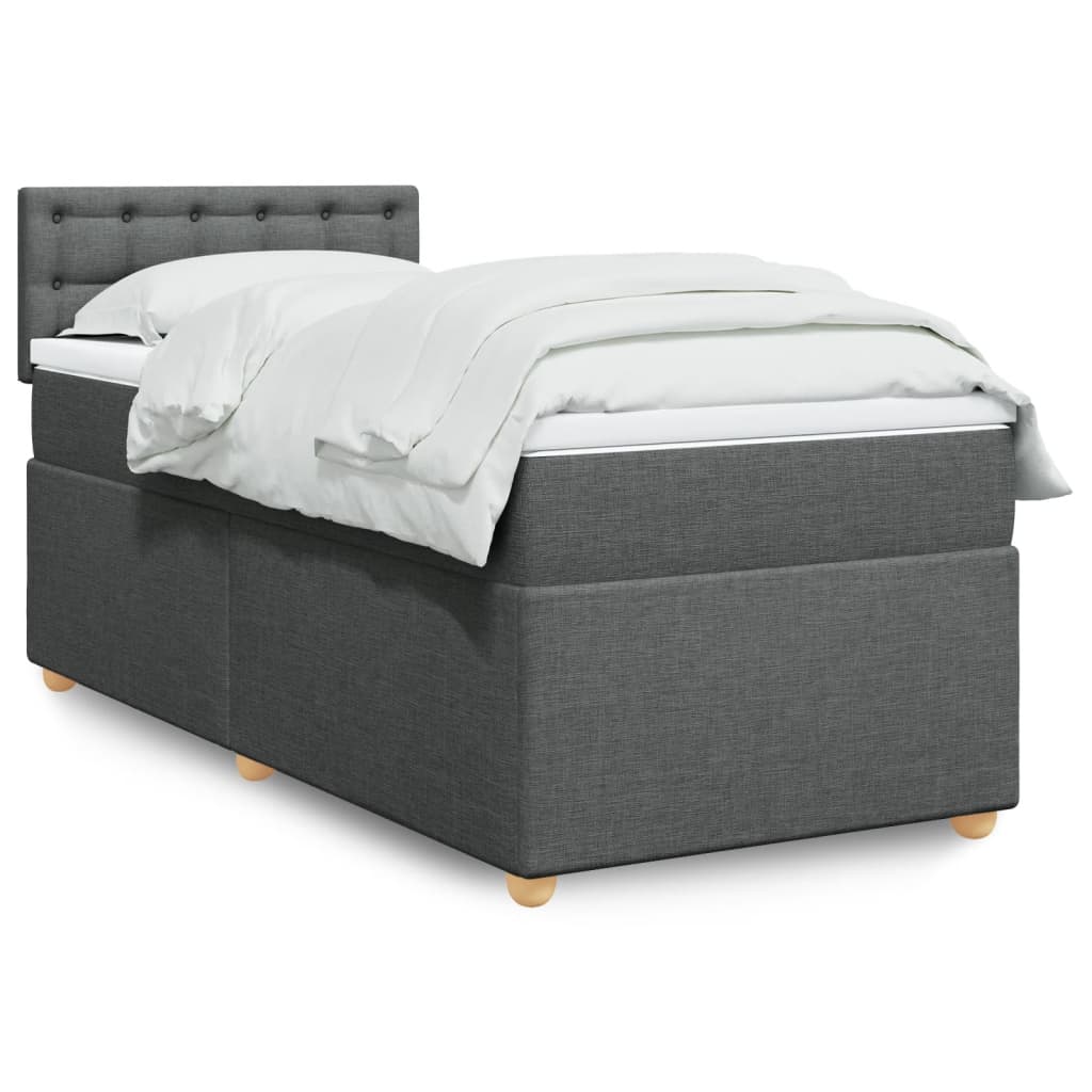 vidaXL Κρεβάτι Boxspring με Στρώμα Σκούρο Γκρι 100x200 εκ. Υφασμάτινο
