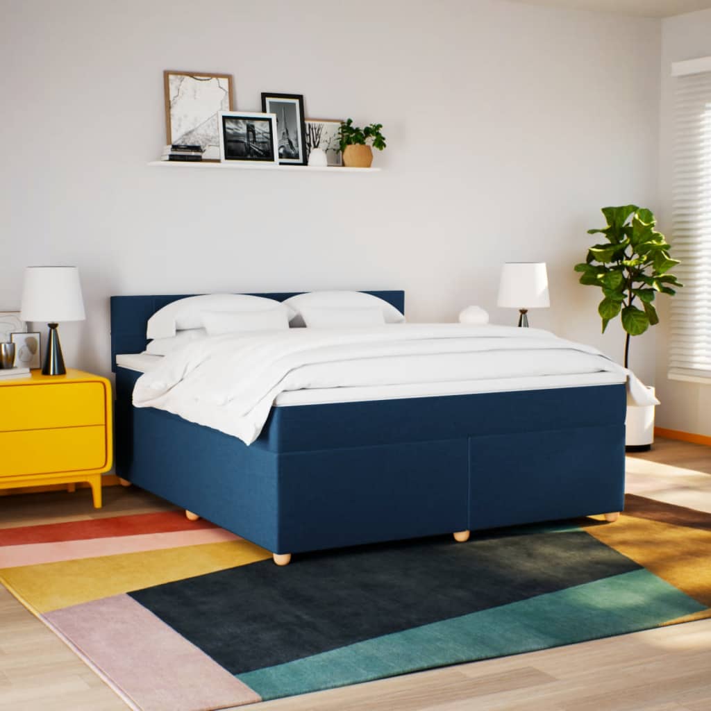 vidaXL Κρεβάτι Boxspring με Στρώμα Μπλε 180x200 εκ. Υφασμάτινο