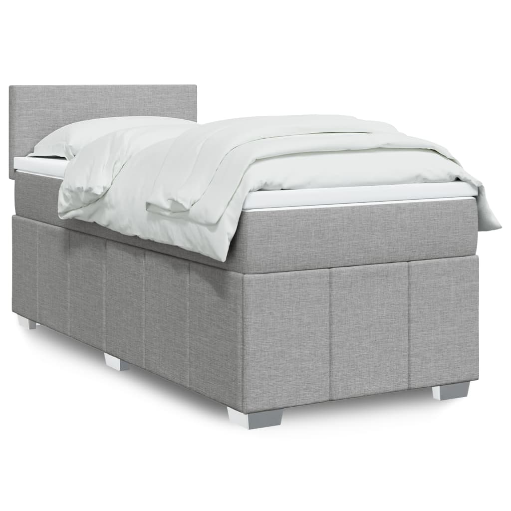 vidaXL Κρεβάτι Boxspring με Στρώμα Ανοιχτό Γκρι 90x190 εκ. Υφασμάτινο