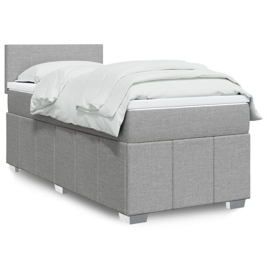 vidaXL Κρεβάτι Boxspring με Στρώμα Ανοιχτό Γκρι 90x190 εκ. Υφασμάτινο