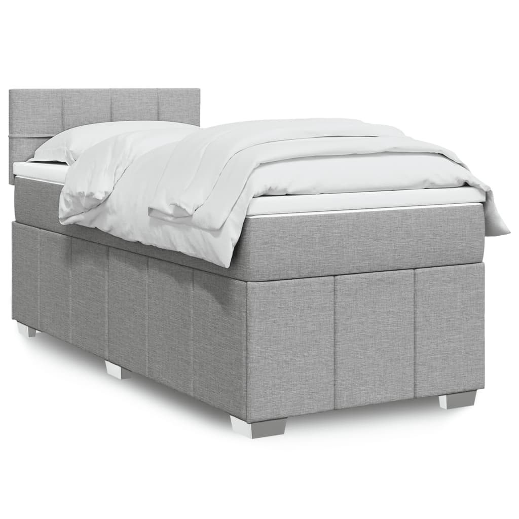 vidaXL Κρεβάτι Boxspring με Στρώμα Ανοιχτό Γκρι 90x190 εκ. Υφασμάτινο