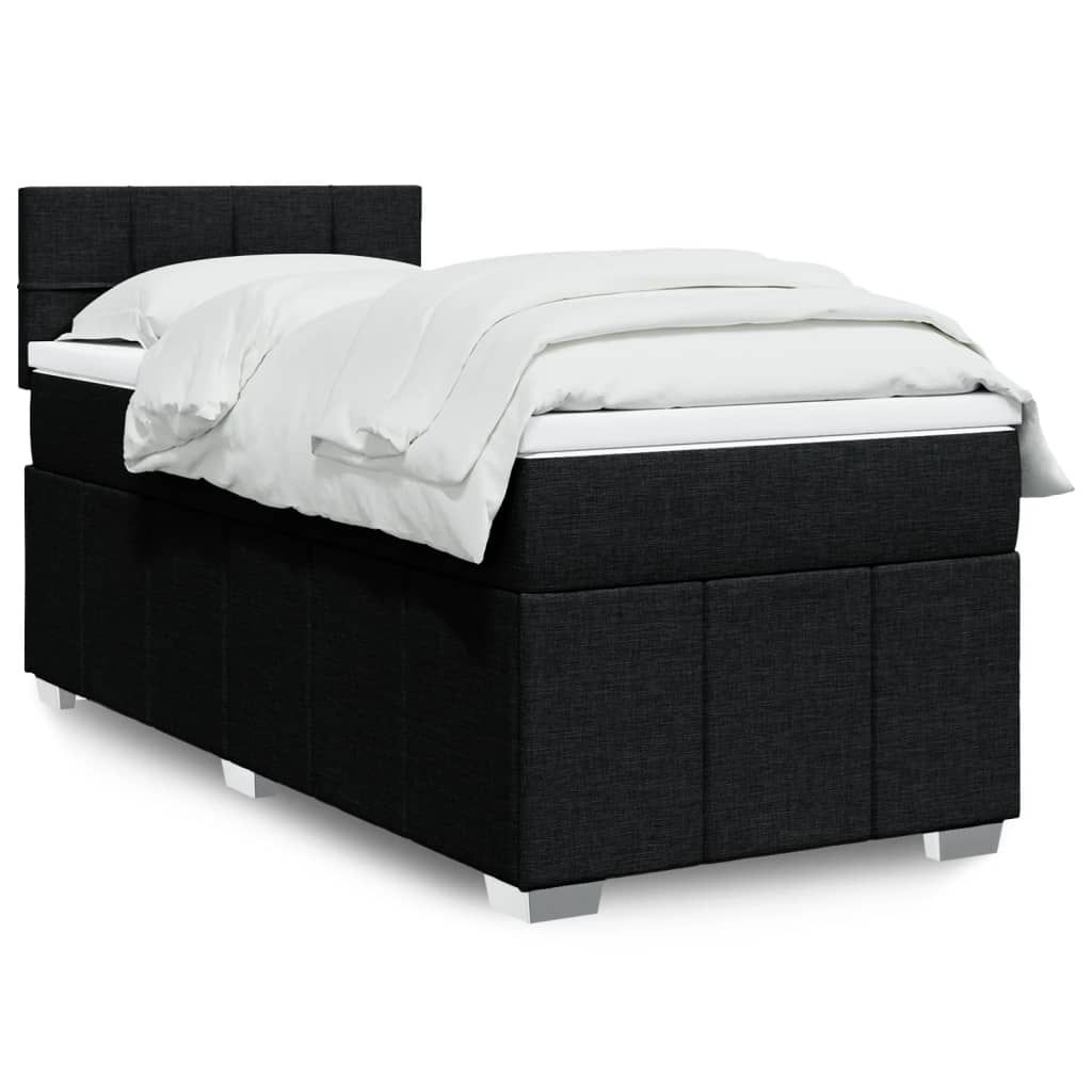 vidaXL Κρεβάτι Boxspring με Στρώμα Μαύρο 90x190 εκ.Υφασμάτινο