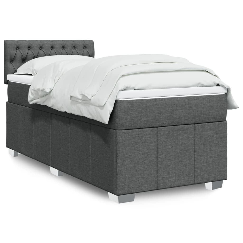 vidaXL Κρεβάτι Boxspring με Στρώμα Σκούρο Γκρι 90x190 εκ. Υφασμάτινο