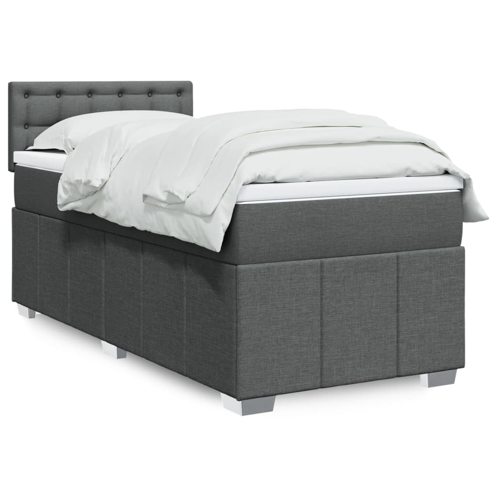vidaXL Κρεβάτι Boxspring με Στρώμα Σκούρο Γκρι 90x190 εκ. Υφασμάτινο
