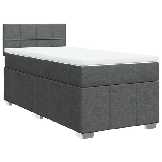 vidaXL Κρεβάτι Boxspring με Στρώμα Σκούρο Γκρι 90x200 εκ. Υφασμάτινο