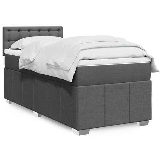 vidaXL Κρεβάτι Boxspring με Στρώμα Σκούρο Γκρι 90x200 εκ. Υφασμάτινο