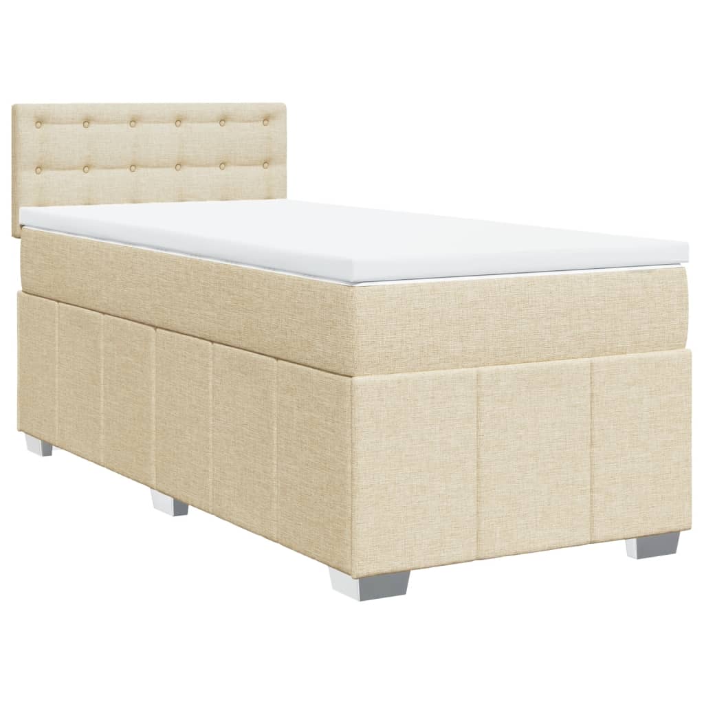 vidaXL Κρεβάτι Boxspring με Στρώμα Κρεμ 90x200 εκ.Υφασμάτινο