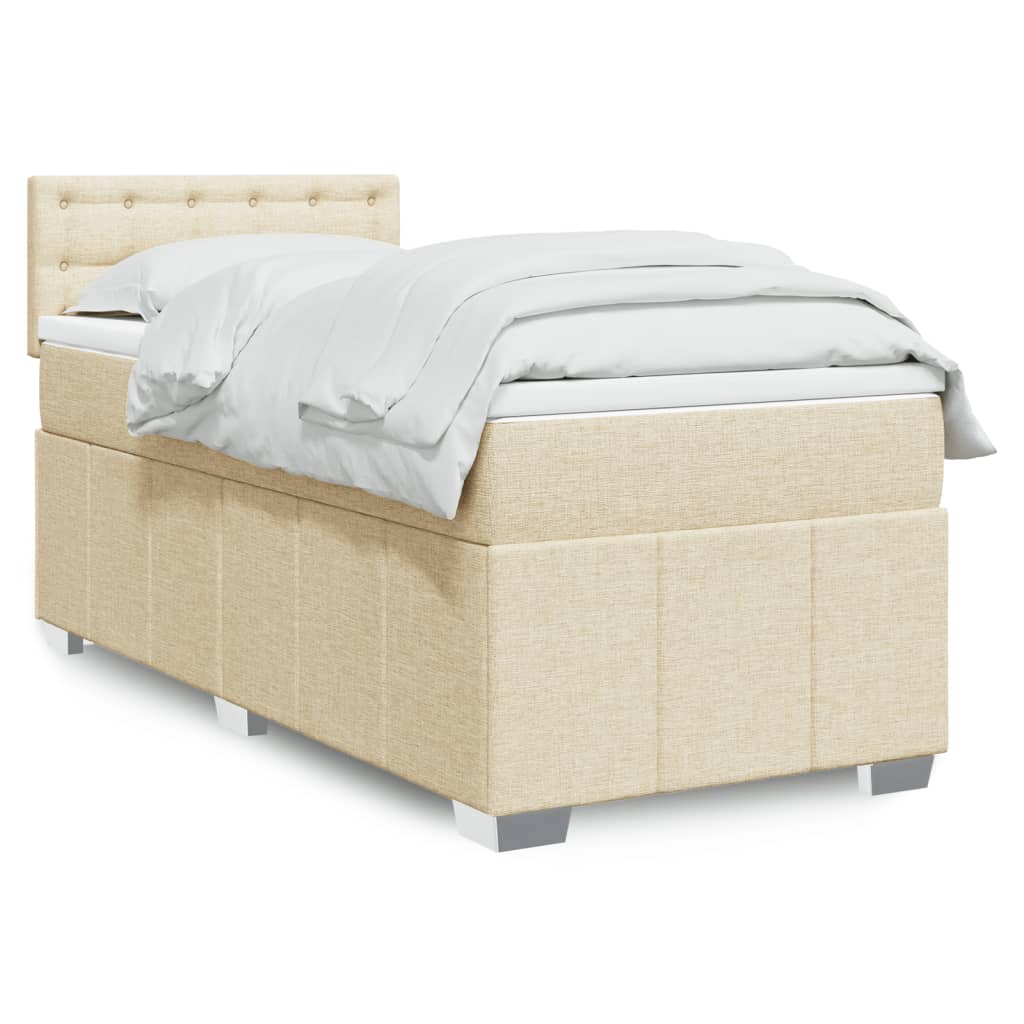 vidaXL Κρεβάτι Boxspring με Στρώμα Κρεμ 90x200 εκ.Υφασμάτινο