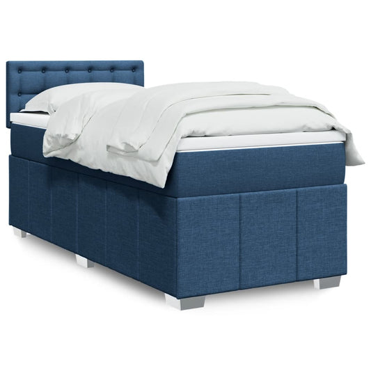 vidaXL Κρεβάτι Boxspring με Στρώμα Μπλε 90x200 εκ.Υφασμάτινο