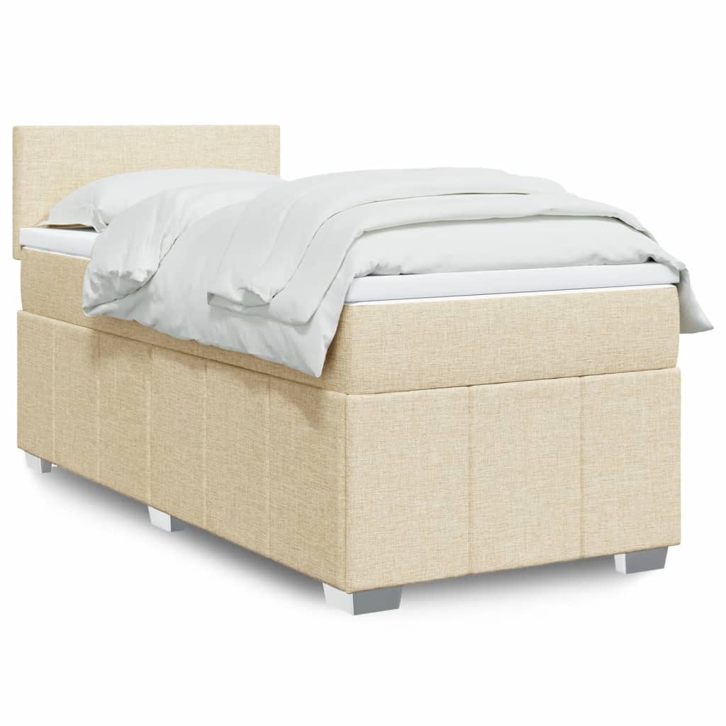 vidaXL Κρεβάτι Boxspring με Στρώμα Κρεμ 100 x 200 εκ. Υφασμάτινο