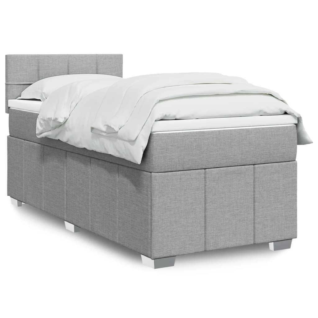 vidaXL Κρεβάτι Boxspring με Στρώμα Ανοιχτό Γκρι 100x200 εκ. Υφασμάτινο