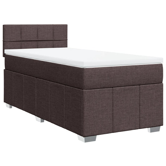 vidaXL Κρεβάτι Boxspring με Στρώμα Σκούρο Καφέ 100x200 εκ. Υφασμάτινο