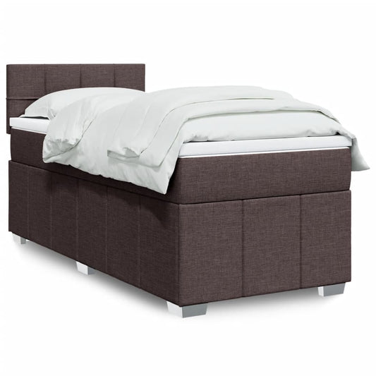 vidaXL Κρεβάτι Boxspring με Στρώμα Σκούρο Καφέ 100x200 εκ. Υφασμάτινο
