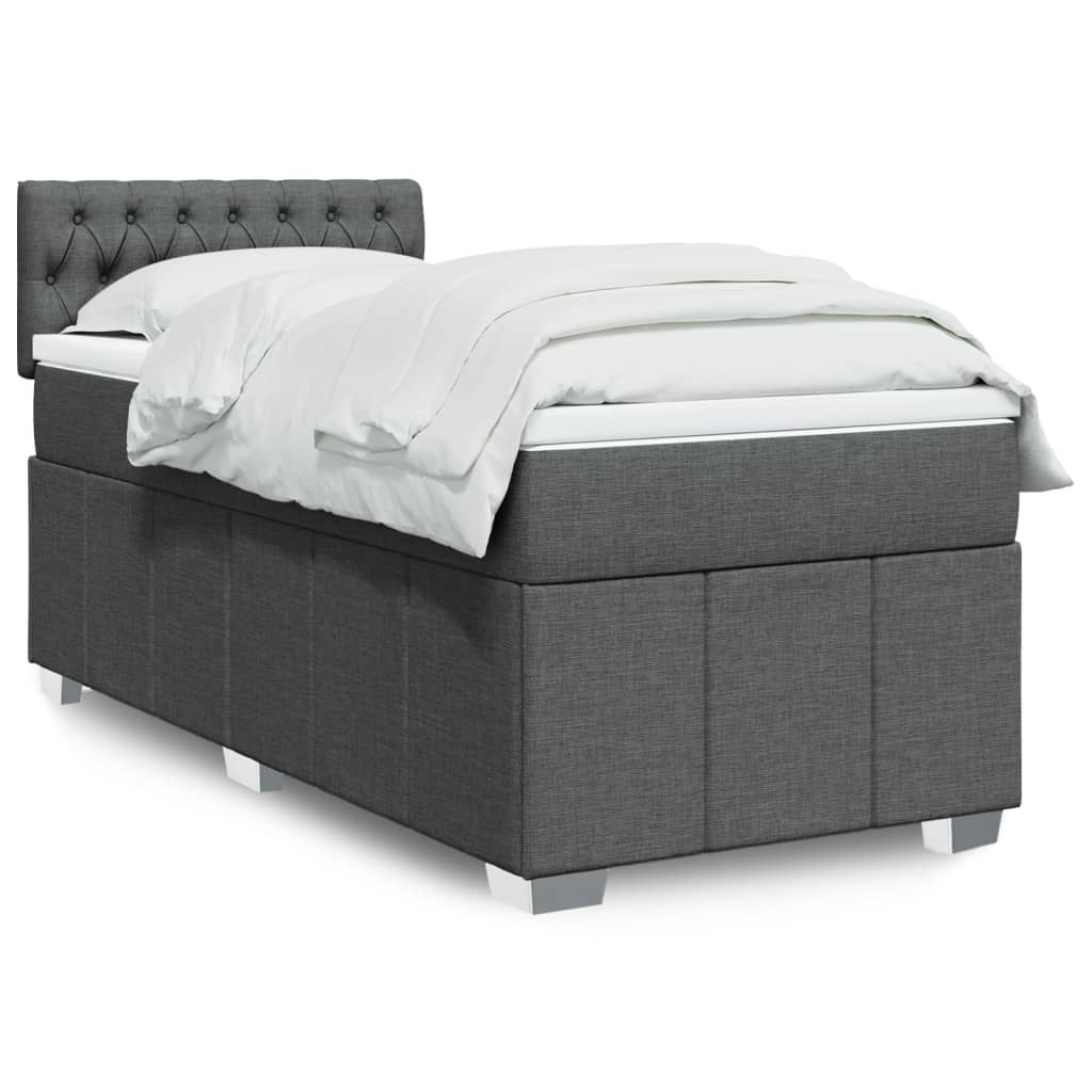 vidaXL Κρεβάτι Boxspring με Στρώμα Σκούρο Γκρι 100x200 εκ. Υφασμάτινο