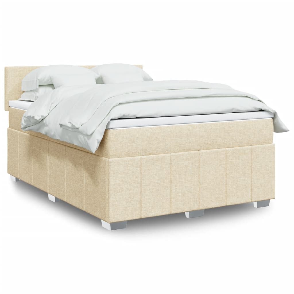 vidaXL Κρεβάτι Boxspring με Στρώμα Κρεμ 140x190 εκ. Υφασμάτινο