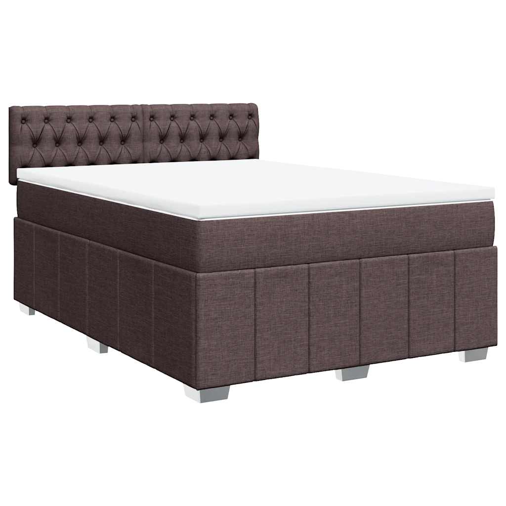 vidaXL Κρεβάτι Boxspring με Στρώμα Σκούρο Καφέ 140x190 εκ. Υφασμάτινο