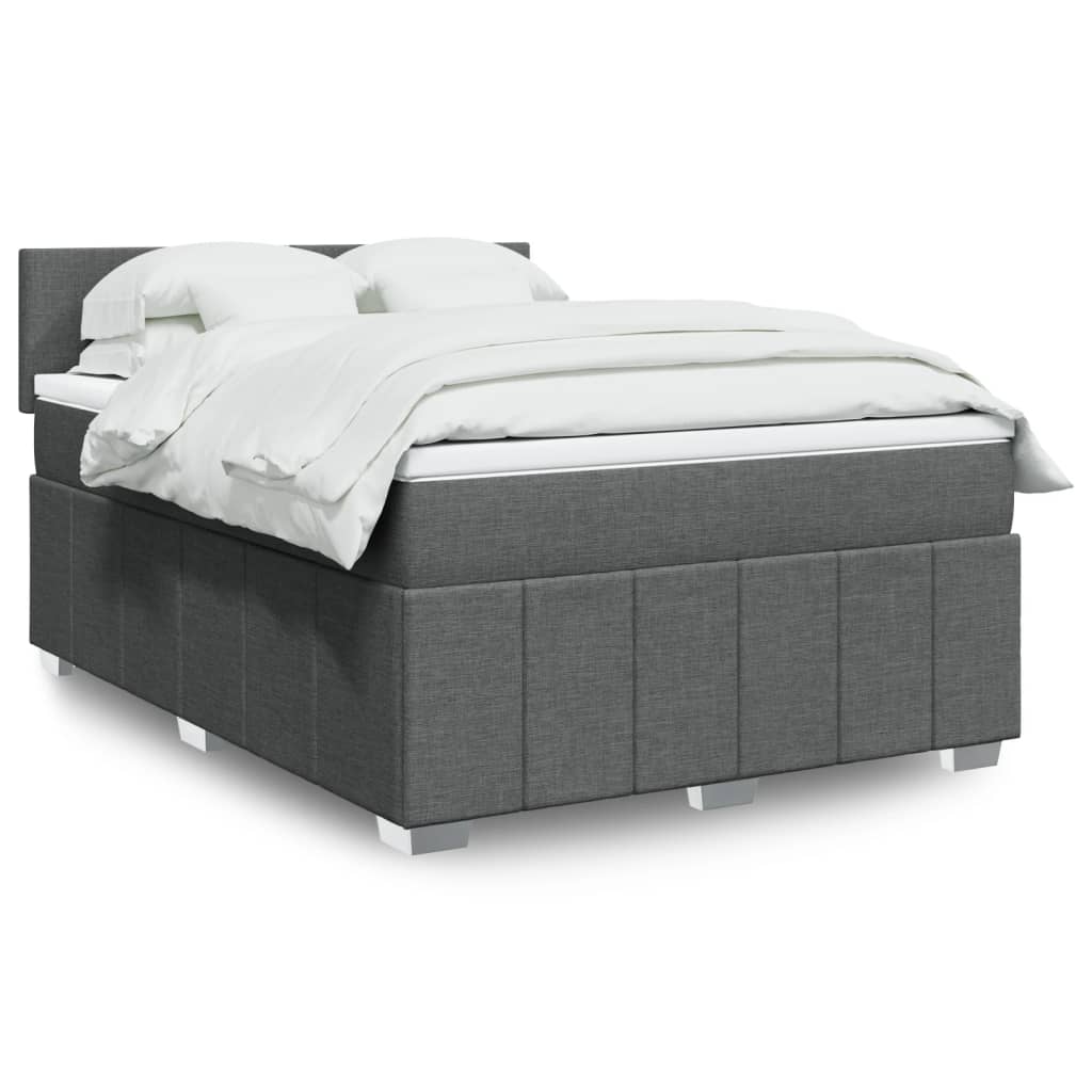 vidaXL Κρεβάτι Boxspring με Στρώμα Σκούρο Γκρι 140x200 εκ Υφασμάτινο