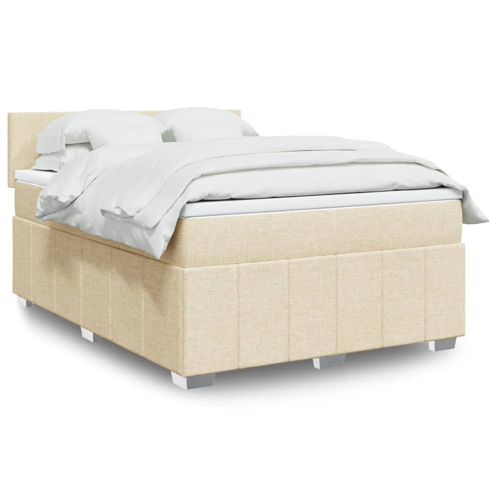 vidaXL Κρεβάτι Boxspring με Στρώμα Κρεμ 140x200 εκ. Υφασμάτινο