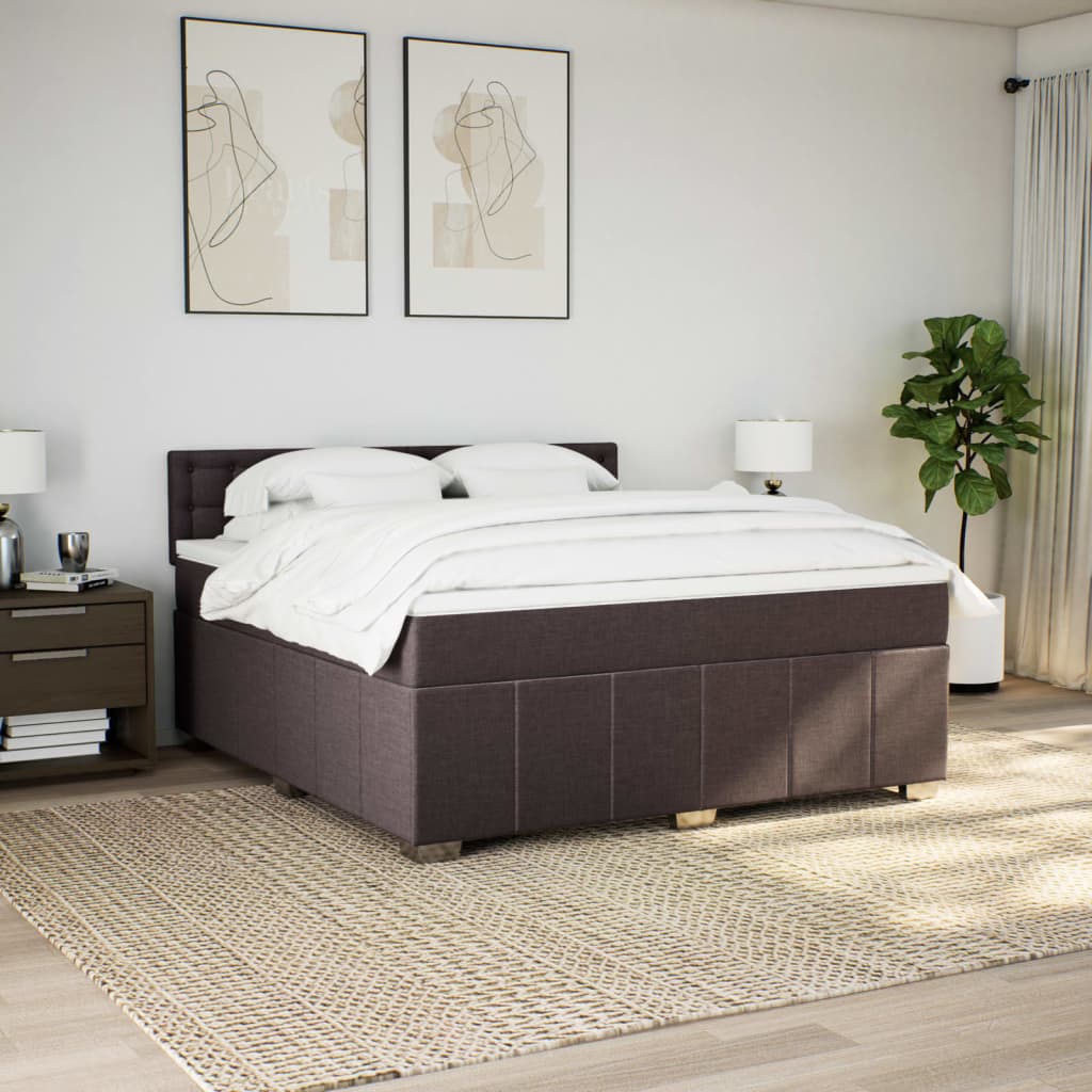 vidaXL Κρεβάτι Boxspring με Στρώμα Σκούρο Καφέ 180x200 εκ Υφασμάτινο