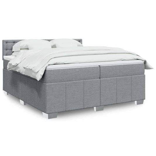 vidaXL Κρεβάτι Boxspring με Στρώμα Ανοιχτό Γκρι 200x200 εκ. Υφασμάτινο