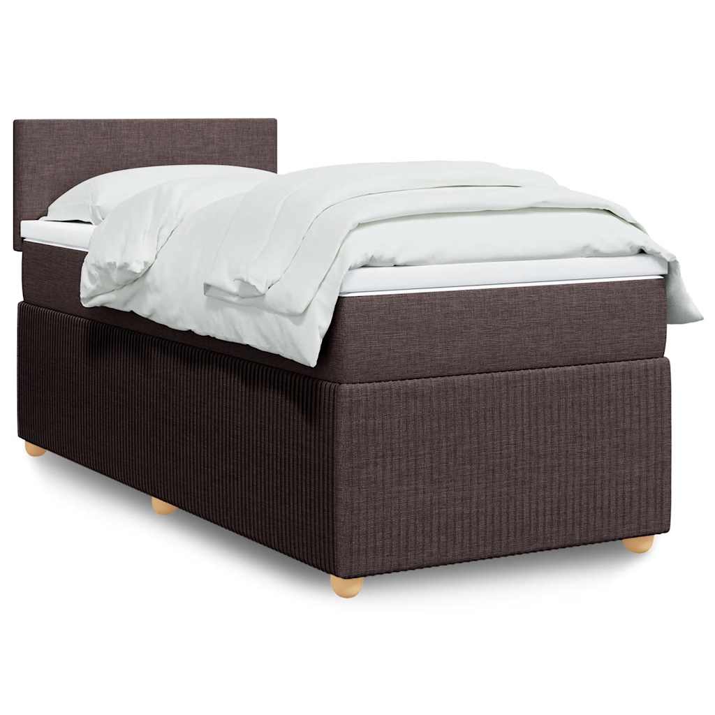 vidaXL Κρεβάτι Boxspring με Στρώμα Σκούρο Καφέ 90x190 εκ. Υφασμάτινο