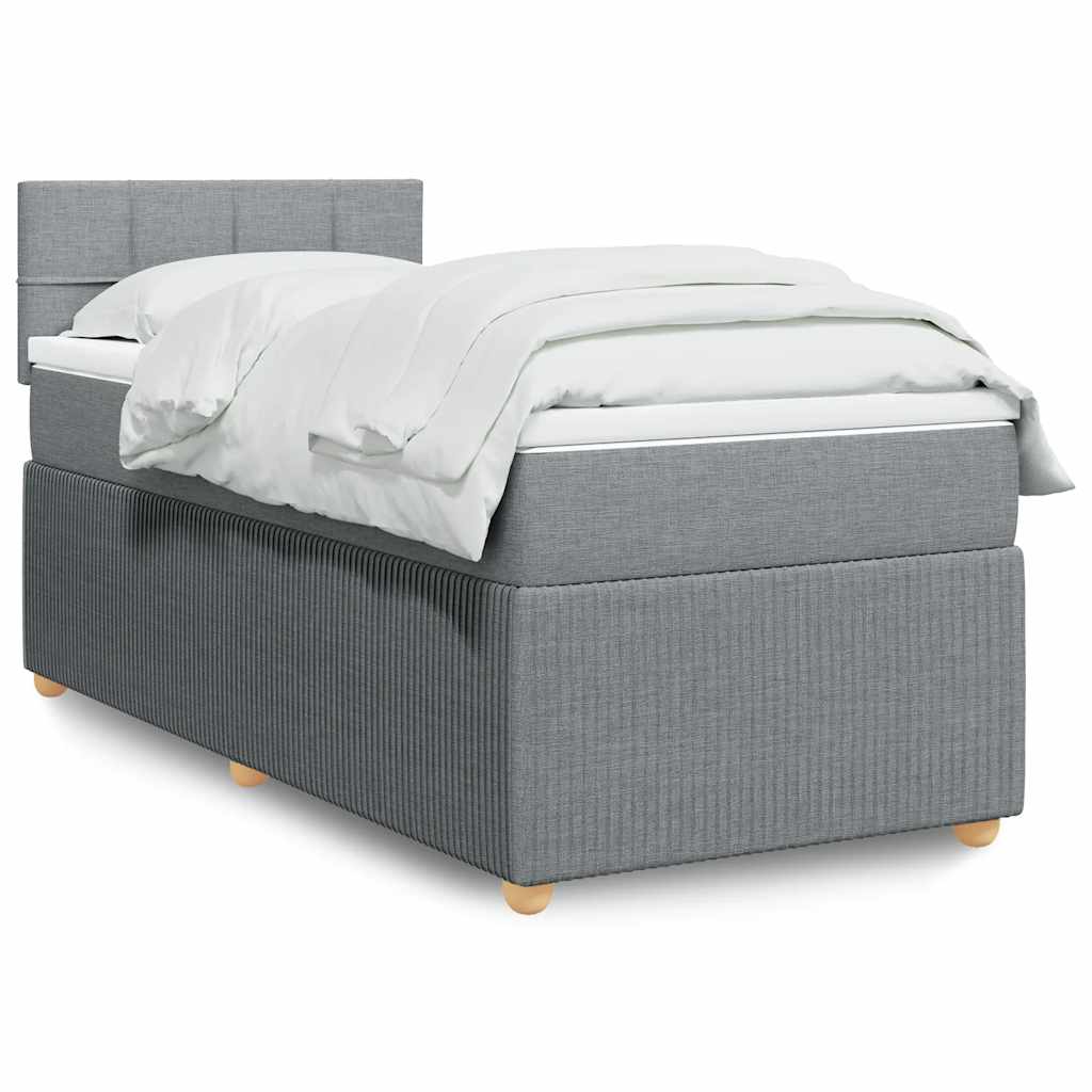vidaXL Κρεβάτι Boxspring με Στρώμα Ανοιχτό Γκρι 90x190 εκ. Υφασμάτινο