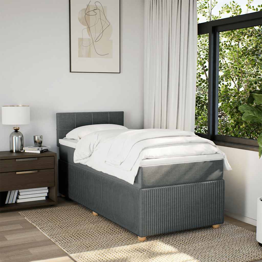 vidaXL Κρεβάτι Boxspring με Στρώμα Σκούρο Γκρι 90x190 εκ. Υφασμάτινο