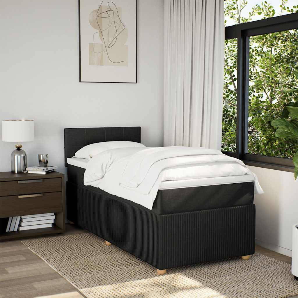 vidaXL Κρεβάτι Boxspring με Στρώμα Μαύρο 90x190 εκ.Υφασμάτινο