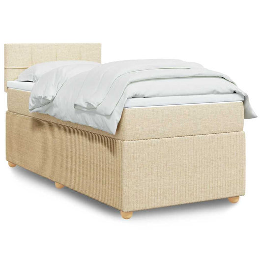 vidaXL Κρεβάτι Boxspring με Στρώμα Κρεμ 90x190 εκ.Υφασμάτινο
