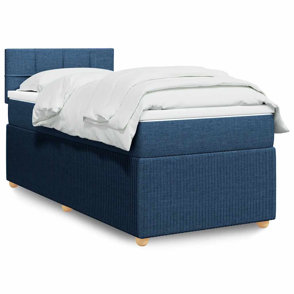 vidaXL Κρεβάτι Boxspring με Στρώμα Μπλε 90x190 εκ.Υφασμάτινο