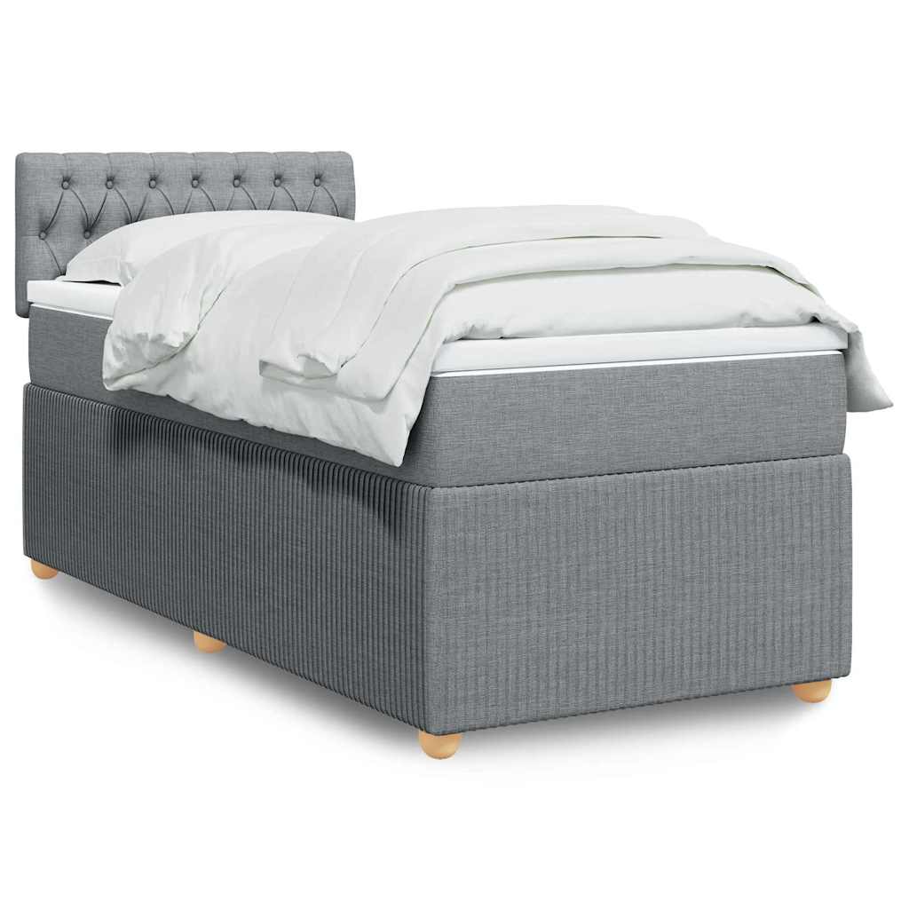 vidaXL Κρεβάτι Boxspring με Στρώμα Ανοιχτό Γκρι 90x190 εκ. Υφασμάτινο