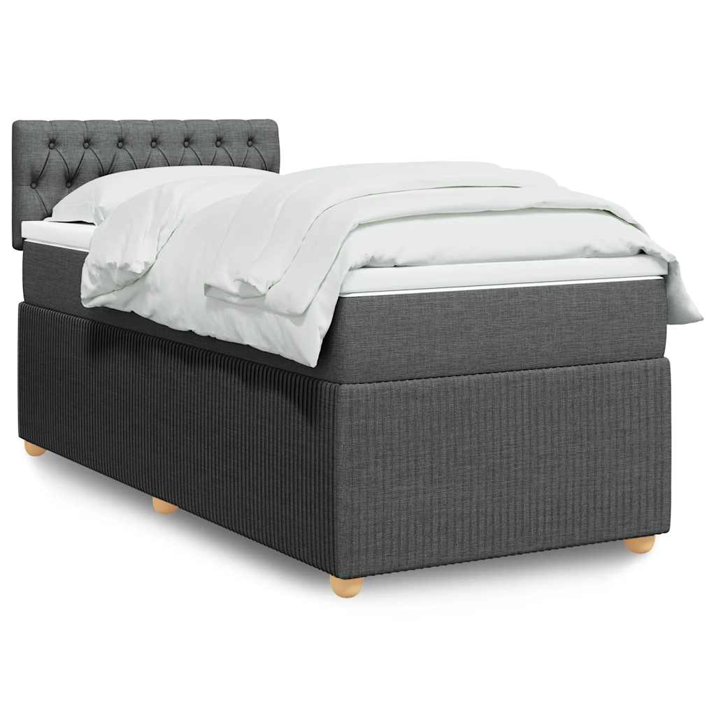 vidaXL Κρεβάτι Boxspring με Στρώμα Σκούρο Γκρι 90x190 εκ. Υφασμάτινο