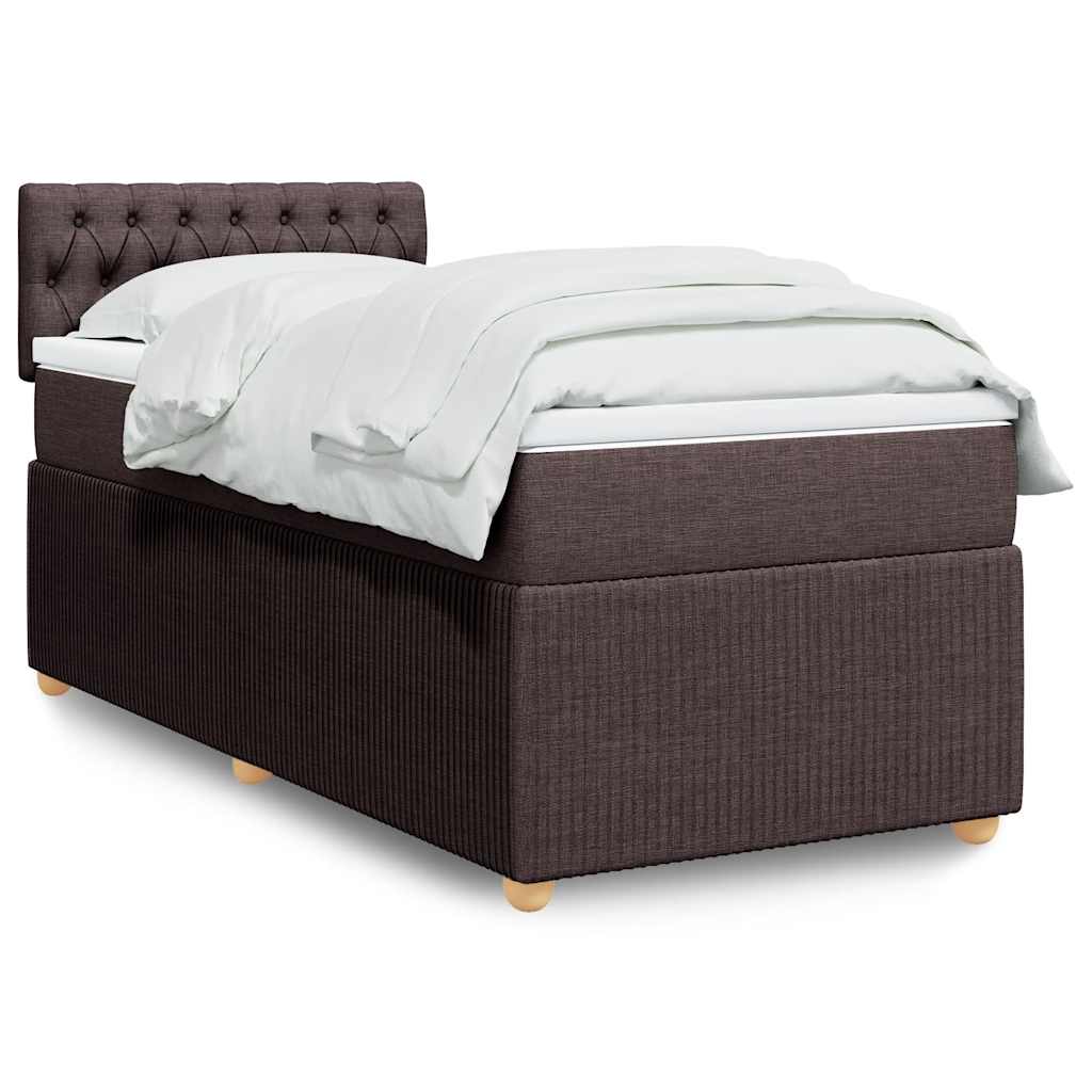vidaXL Κρεβάτι Boxspring με Στρώμα Σκούρο Καφέ 90x190 εκ. Υφασμάτινο