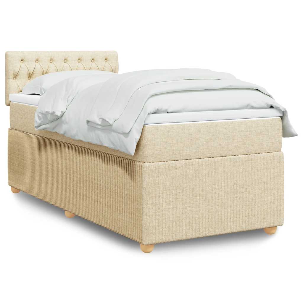 vidaXL Κρεβάτι Boxspring με Στρώμα Κρεμ 90x190 εκ.Υφασμάτινο
