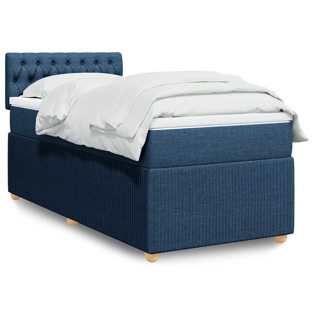 vidaXL Κρεβάτι Boxspring με Στρώμα Μπλε 90x190 εκ.Υφασμάτινο
