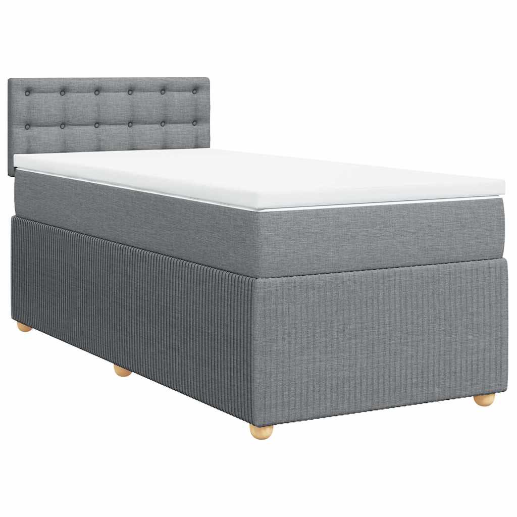vidaXL Κρεβάτι Boxspring με Στρώμα Ανοιχτό Γκρι 90x190 εκ. Υφασμάτινο