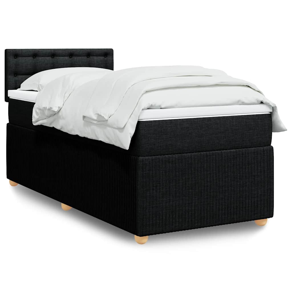 vidaXL Κρεβάτι Boxspring με Στρώμα Μαύρο 90x190 εκ.Υφασμάτινο