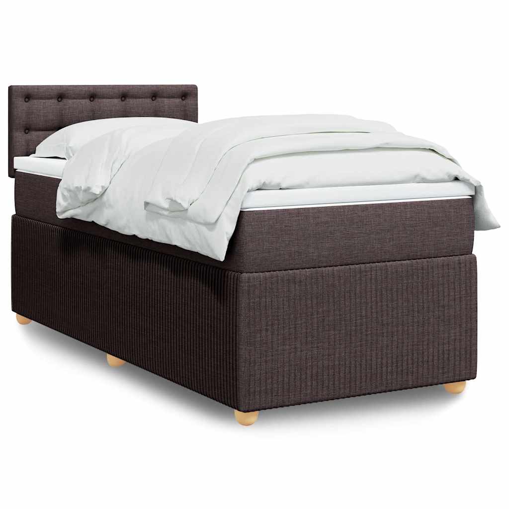 vidaXL Κρεβάτι Boxspring με Στρώμα Σκούρο Καφέ 90x190 εκ. Υφασμάτινο