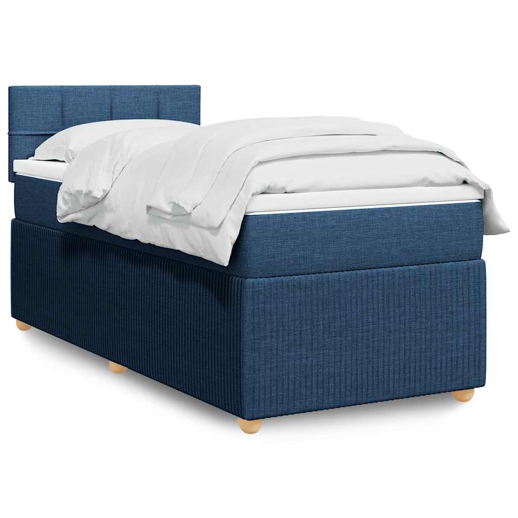 vidaXL Κρεβάτι Boxspring με Στρώμα Μπλε 90x200 εκ.Υφασμάτινο