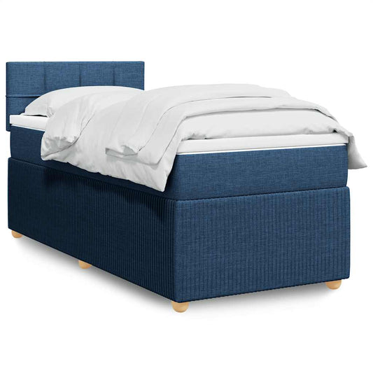 vidaXL Κρεβάτι Boxspring με Στρώμα Μπλε 90x200 εκ.Υφασμάτινο